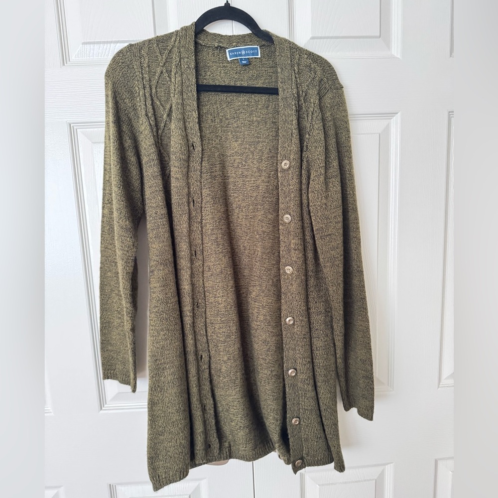 Karen Scott Olive Button-Up Women's Cardigan